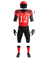 Red and black football uniform with number 12 on a white background