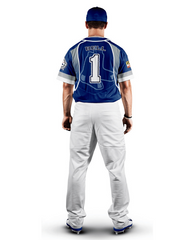 Person wearing a blue and white baseball uniform with number 1 on a white background