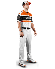 Person wearing an 'Indiana' sports uniform on a white background